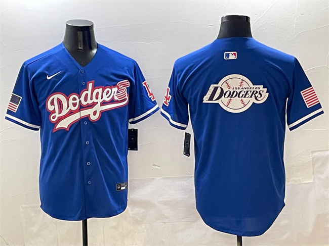 Men's Los Angeles Dodgers Team Big Logo Royal With American Flag Patch Limited Stitched Baseball Jersey Men's Los Angeles Dodgers Team Big Logo Royal With American Flag Patch Limited Stitched Baseball Jersey